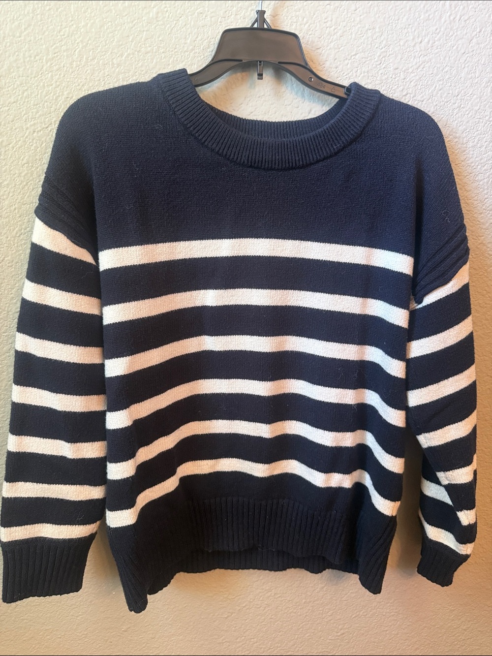 PHILOSOPHY Blue and White Striped Crewneck Sweater